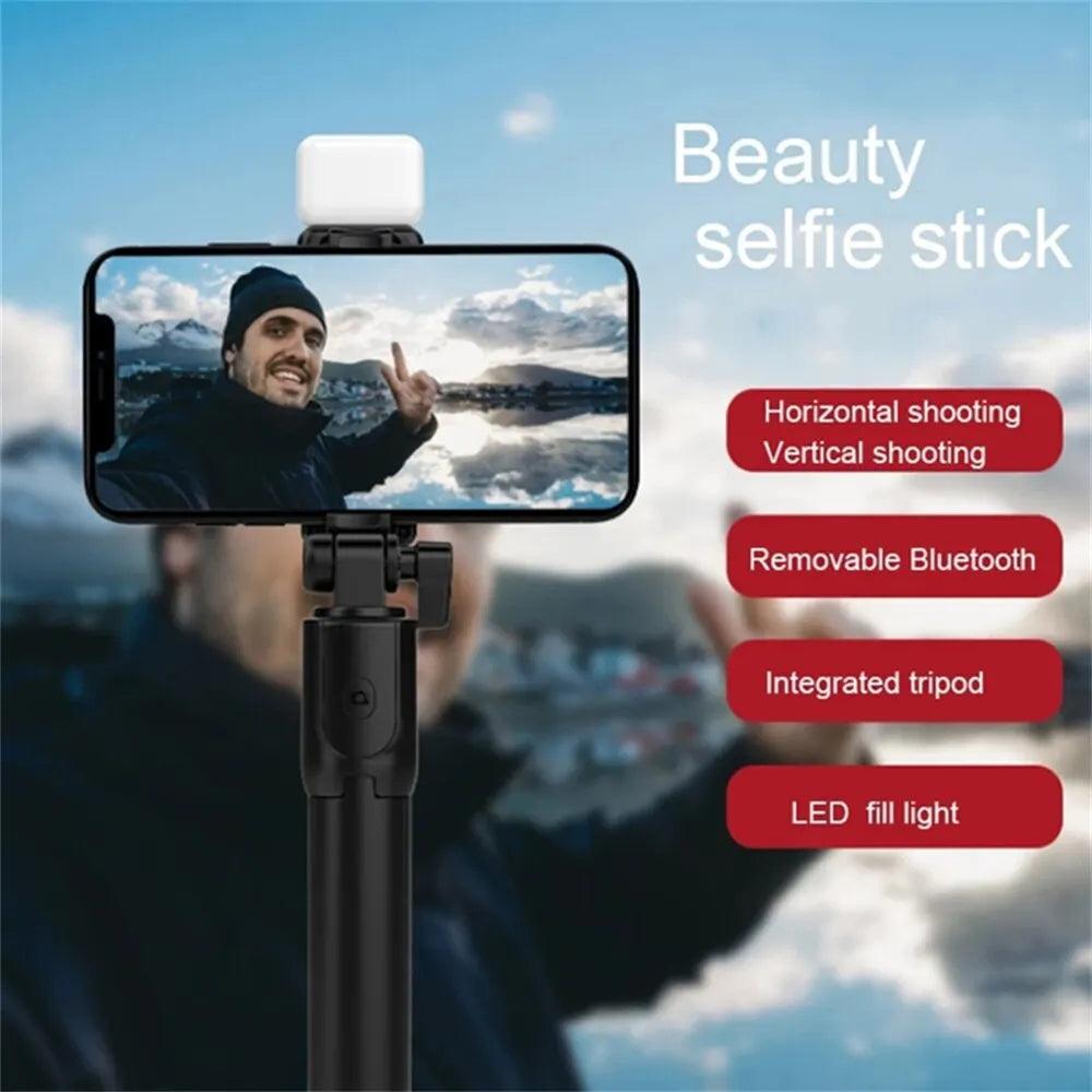 Cell Phone Selfie Stick Tripod Bluetooth Remote Wireless Selfi Stick Phone Holder Stand with Beauty Fill Light for Phone - Ammpoure Wellbeing
