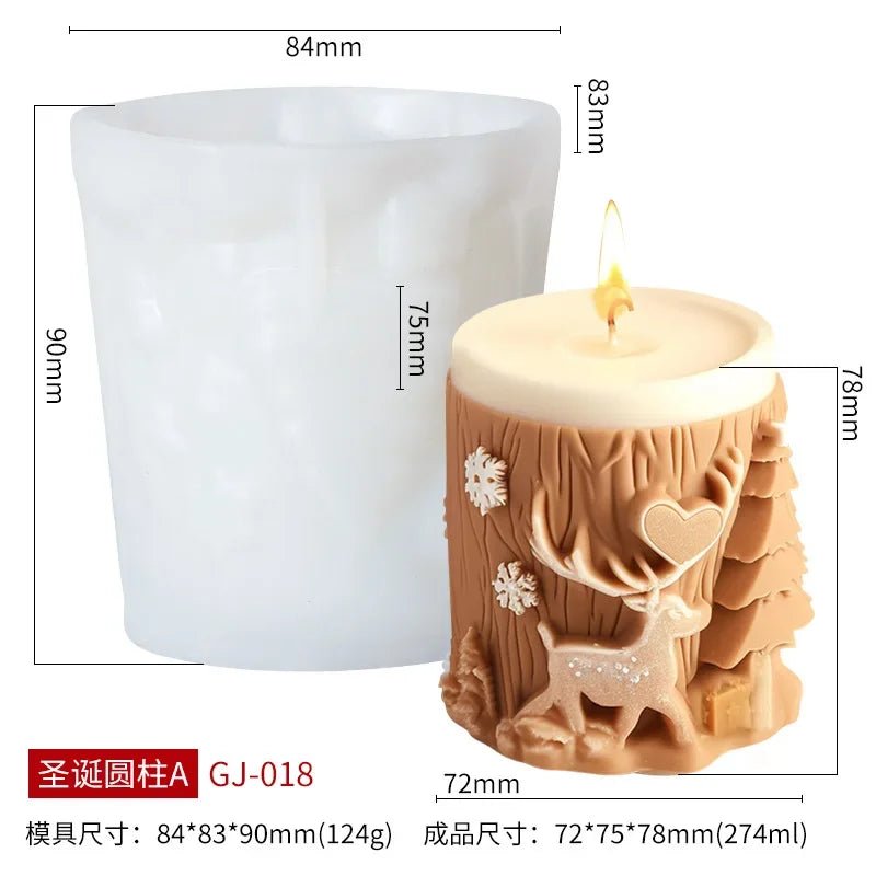 Christmas tree carving pattern cylindrical candle silicone mold reindeer snowflake cylindrical Elk candle mold Christmas gifts - Ammpoure Wellbeing