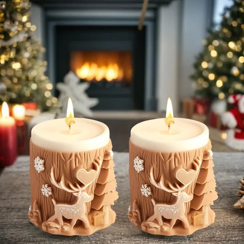 Christmas tree carving pattern cylindrical candle silicone mold reindeer snowflake cylindrical Elk candle mold Christmas gifts - Ammpoure Wellbeing