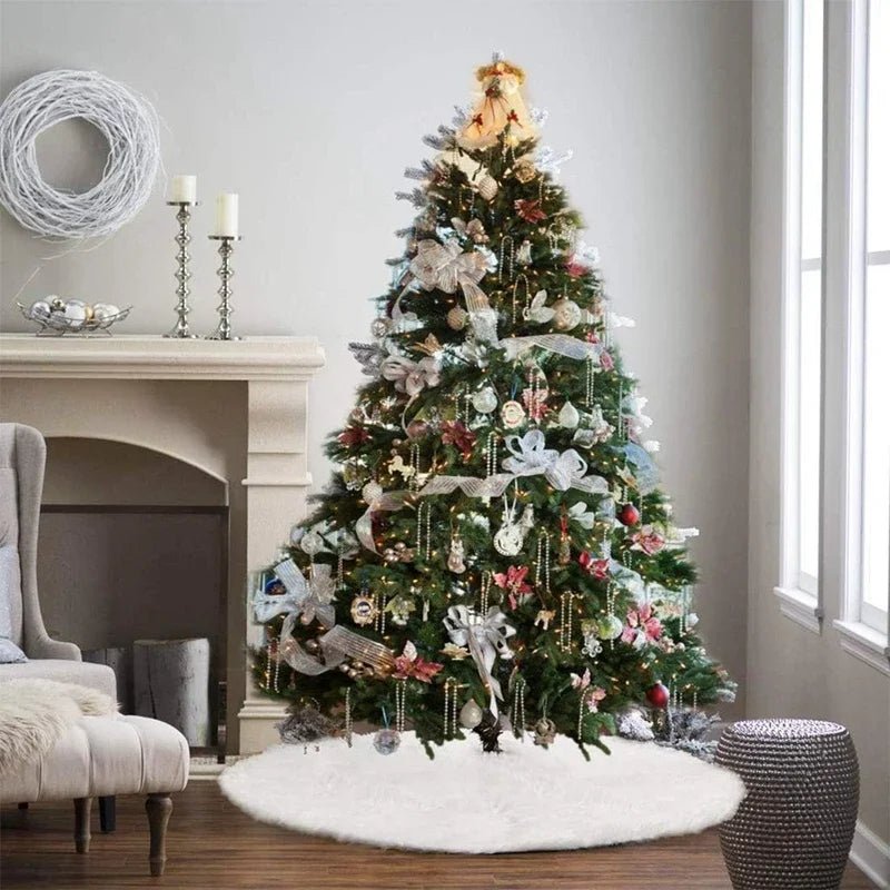 Christmas Tree Skirts White Plush Mat Navidad Plush Skirt Xmas Tree Base Mat Ornament New Year Christmas Home Decor - Ammpoure Wellbeing