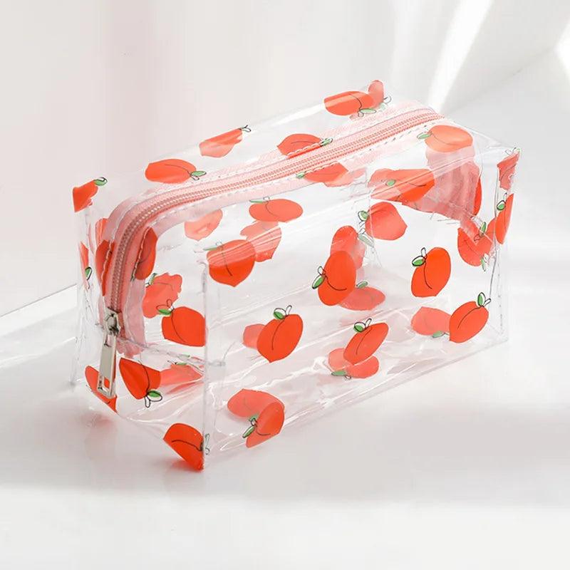 Clear Makeup Bag Fashion Transparent Travel Portable Mini Wash Storage Bags Strawberry Flower Print Women Zipper Cosmetic Bag - Ammpoure Wellbeing