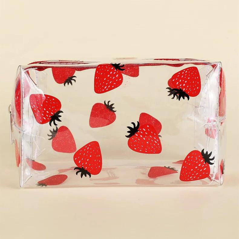 Clear Makeup Bag Fashion Transparent Travel Portable Mini Wash Storage Bags Strawberry Flower Print Women Zipper Cosmetic Bag - Ammpoure Wellbeing