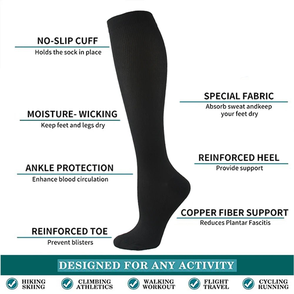 Compression Socks Fit For Golf Rugby Running Hiking Sports For Anti Fatigue Driving Travel Flight Women Men Socks - Ammpoure Wellbeing