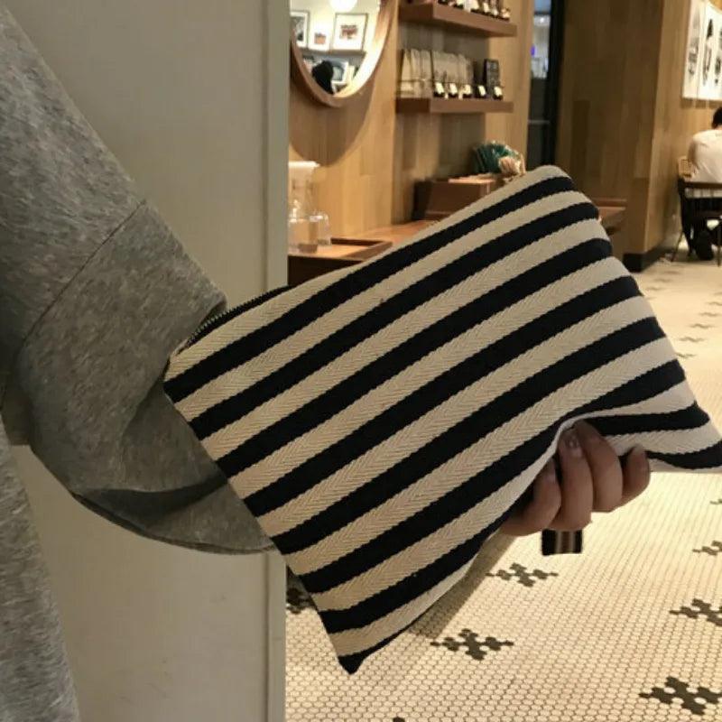 Cosmetic Bag Women Striped Makeup Case Organizer Korean Tassel Cosmetic Pouch Necesserie Travel Toiletry Bag Canvas Beauty Case - Ammpoure Wellbeing