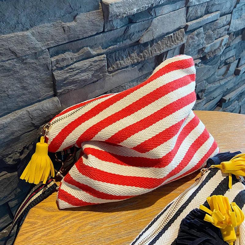 Cosmetic Bag Women Striped Makeup Case Organizer Korean Tassel Cosmetic Pouch Necesserie Travel Toiletry Bag Canvas Beauty Case - Ammpoure Wellbeing