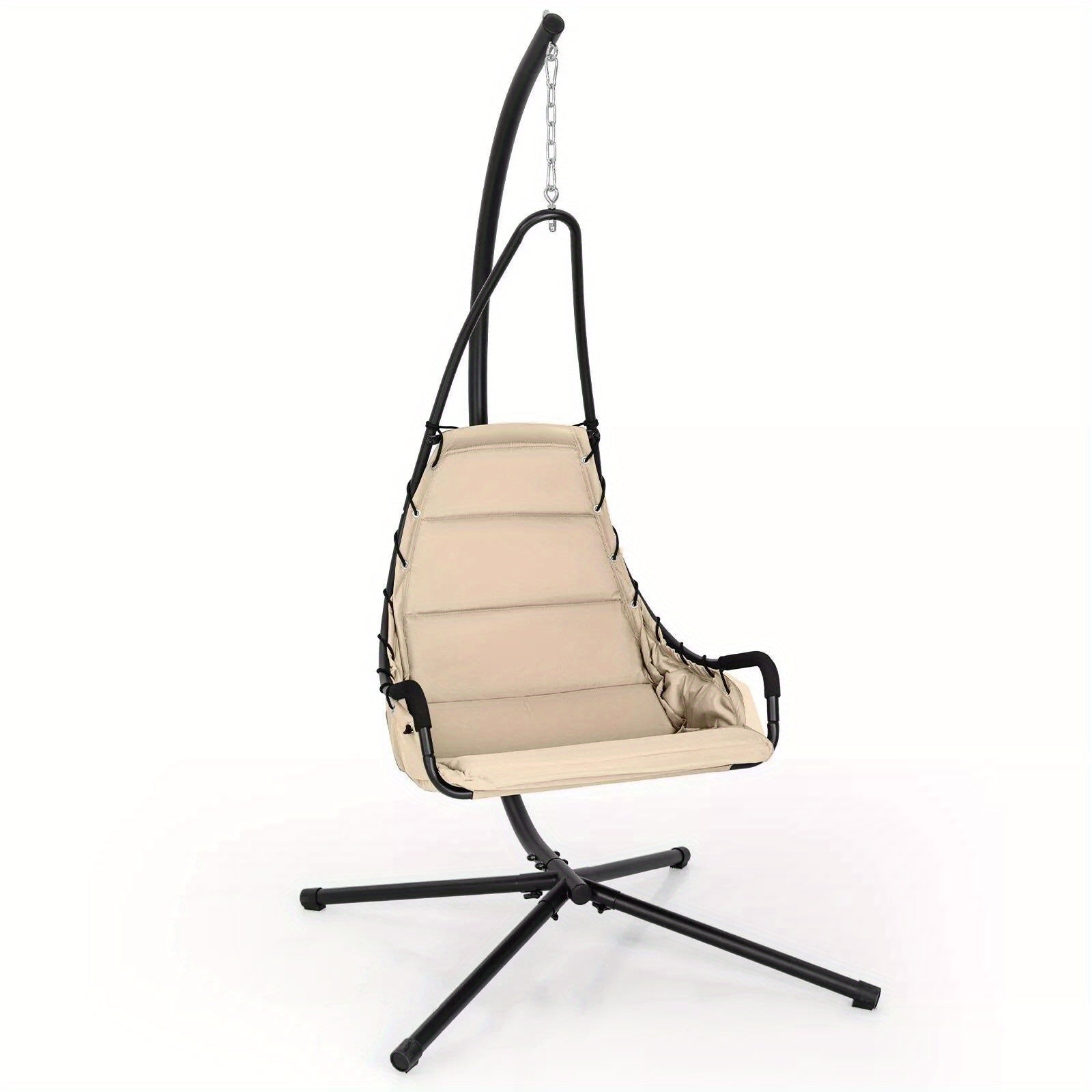 Costway Hanging Swing Chair W/ Heavy - Duty Metal Stand Hammock W/Extra Large Padded Seat - Ammpoure Wellbeing