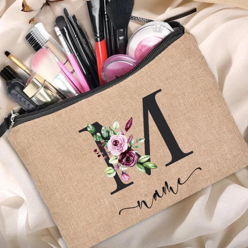 Customized Personalized Name Linen Cosmetic Bag Bridesmaid Clutch Outdoor Travel Beauty Makeup Bag Bachelor Party Lipstick Bag - Ammpoure Wellbeing