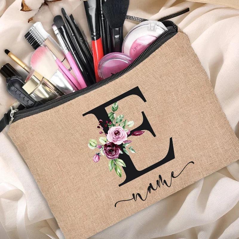 Customized Personalized Name Linen Cosmetic Bag Bridesmaid Clutch Outdoor Travel Beauty Makeup Bag Bachelor Party Lipstick Bag - Ammpoure Wellbeing