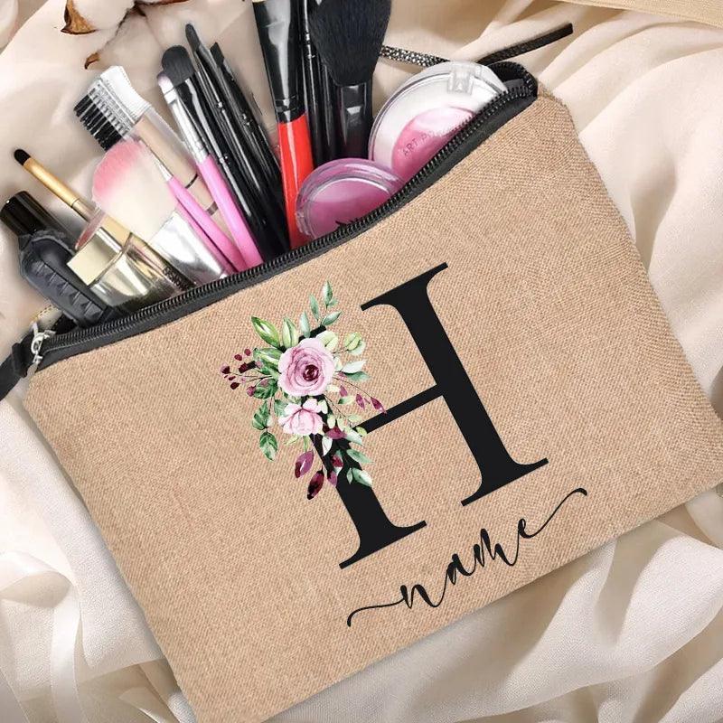 Customized Personalized Name Linen Cosmetic Bag Bridesmaid Clutch Outdoor Travel Beauty Makeup Bag Bachelor Party Lipstick Bag - Ammpoure Wellbeing