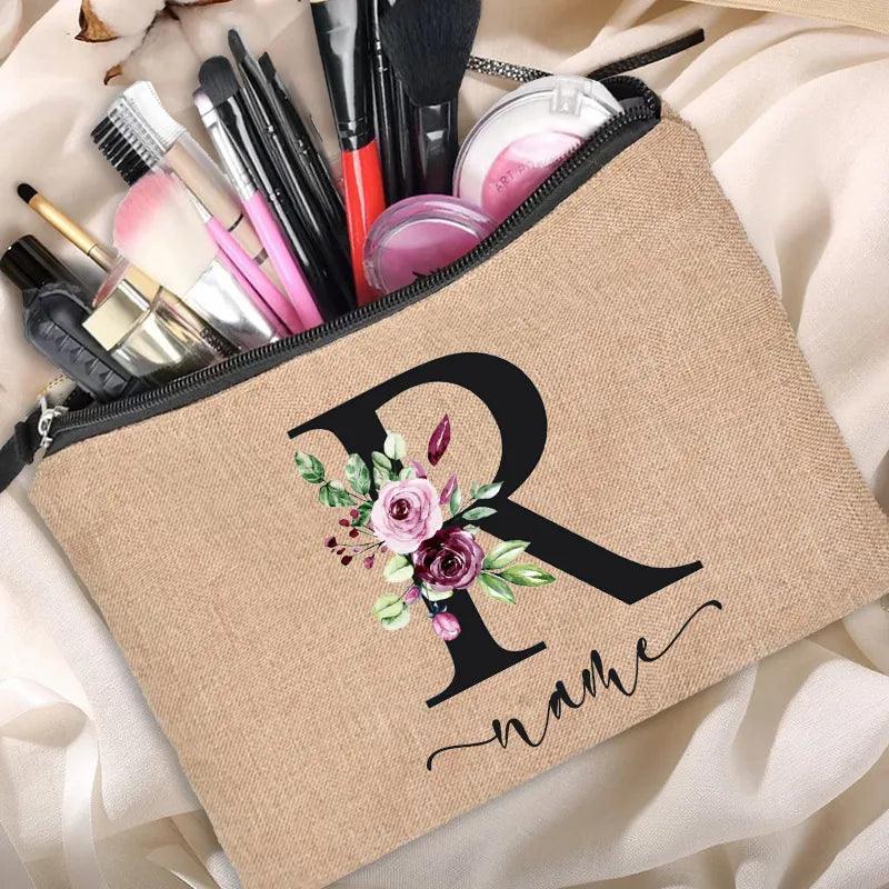 Customized Personalized Name Linen Cosmetic Bag Bridesmaid Clutch Outdoor Travel Beauty Makeup Bag Bachelor Party Lipstick Bag - Ammpoure Wellbeing