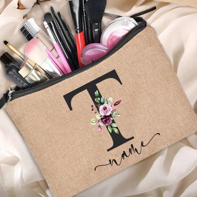 Customized Personalized Name Linen Cosmetic Bag Bridesmaid Clutch Outdoor Travel Beauty Makeup Bag Bachelor Party Lipstick Bag - Ammpoure Wellbeing