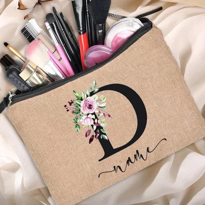 Customized Personalized Name Linen Cosmetic Bag Bridesmaid Clutch Outdoor Travel Beauty Makeup Bag Bachelor Party Lipstick Bag - Ammpoure Wellbeing