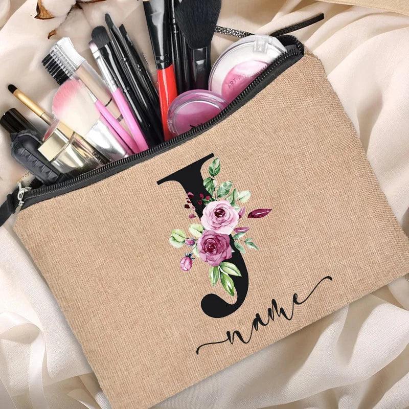 Customized Personalized Name Linen Cosmetic Bag Bridesmaid Clutch Outdoor Travel Beauty Makeup Bag Bachelor Party Lipstick Bag - Ammpoure Wellbeing