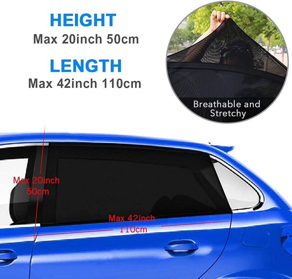 DIZA100 Car Side Window Sun Shade 2Pack, Sun Shade Blocking Mosquito Net, Protection for Kids/Baby/Adults/Pets - 42"x20" Fits All 98% Cars - Ammpoure Wellbeing