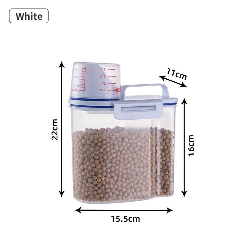 Dog Cat Food Pail Plastic Storage Tank with Measuring Cup Container Moisture - proof Sealed Jar Pet Supplies Accessories - Ammpoure Wellbeing