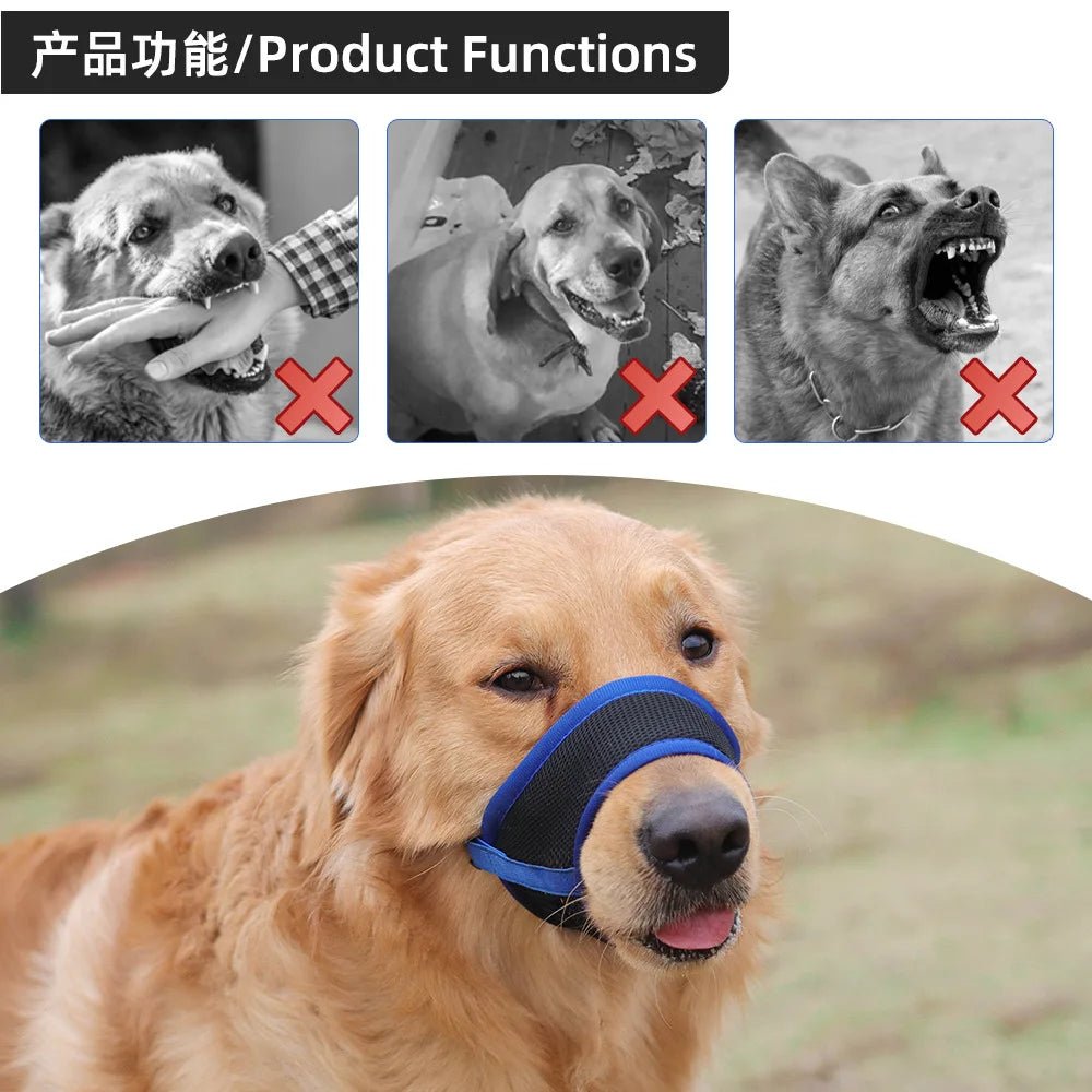 Dog Muzzle Puppy and Large Dog Anti Barking Adjustable Anti - biting Mesh Breathable Soft Pet Mouth Muzzles Straps Doggie Supplies - Ammpoure Wellbeing