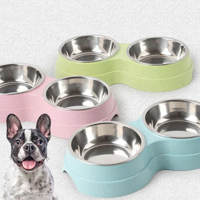 Double Pet Bowls Dog Food Water Feeder Stainless Steel Pet Drinking Dish Feeder Cat Puppy Feeding Supplies Small Dog Accessories - Ammpoure Wellbeing