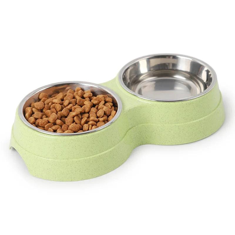 Double Pet Bowls Dog Food Water Feeder Stainless Steel Pet Drinking Dish Feeder Cat Puppy Feeding Supplies Small Dog Accessories - Ammpoure Wellbeing