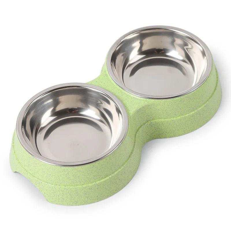 Double Pet Bowls Dog Food Water Feeder Stainless Steel Pet Drinking Dish Feeder Cat Puppy Feeding Supplies Small Dog Accessories - Ammpoure Wellbeing