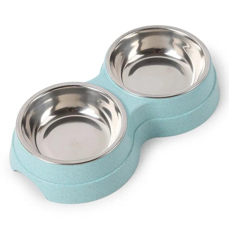 Double Pet Bowls Dog Food Water Feeder Stainless Steel Pet Drinking Dish Feeder Cat Puppy Feeding Supplies Small Dog Accessories - Ammpoure Wellbeing