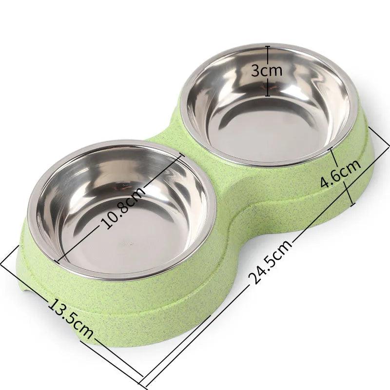 Double Pet Bowls Dog Food Water Feeder Stainless Steel Pet Drinking Dish Feeder Cat Puppy Feeding Supplies Small Dog Accessories - Ammpoure Wellbeing