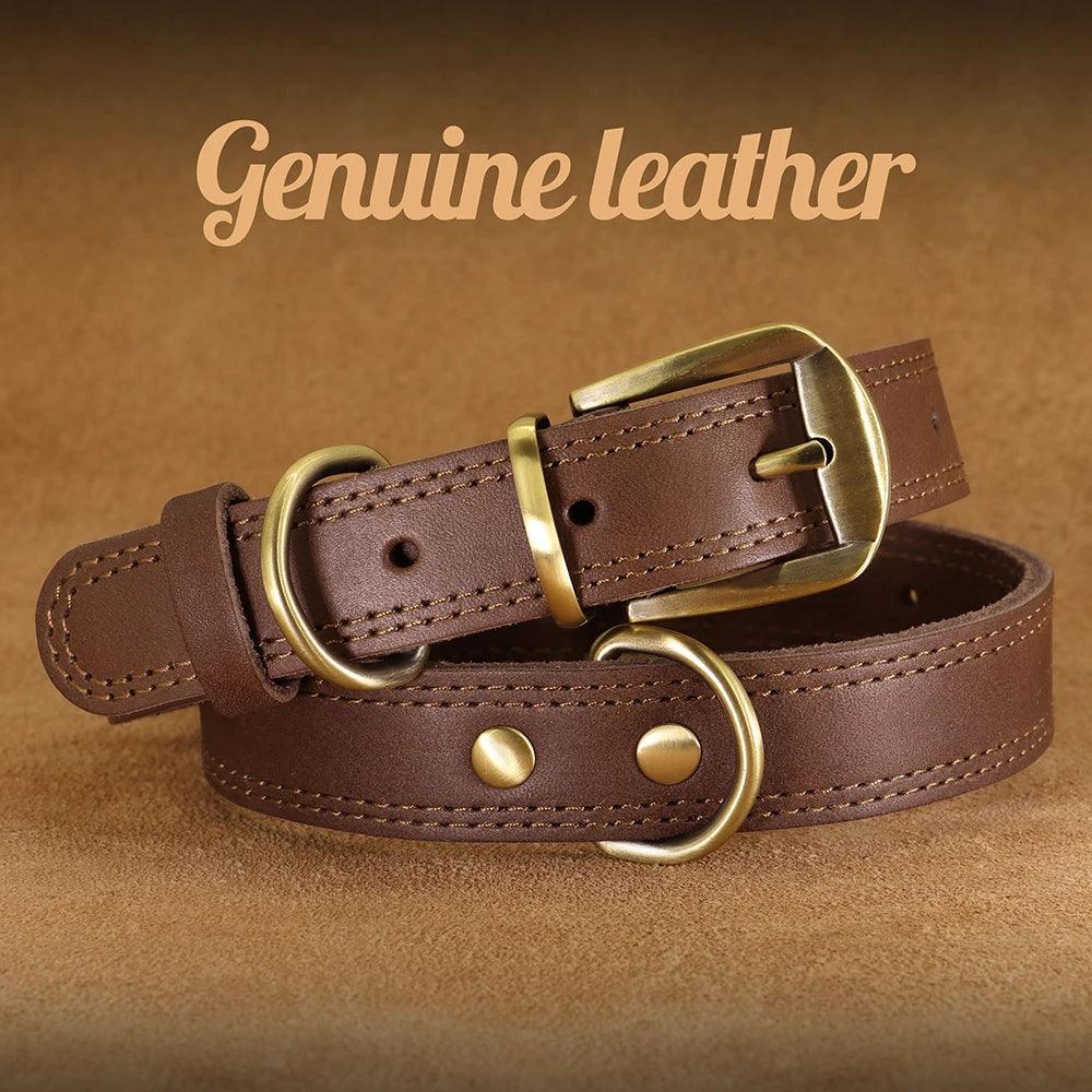 Durable Leather Dog Collar Real Leather Dog Collars Adjustable For Medium Large Dogs German Shepherd Training Hunting Brown - Ammpoure Wellbeing