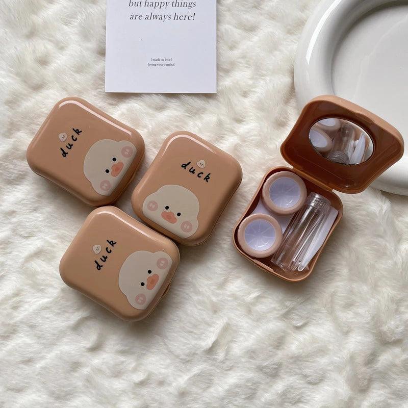 Fashion Cute Pink Little Bear Rabbit Duck Portable Contact Lens Case for Women Travel Holder with Mirror Contact Lenses Box - Ammpoure Wellbeing