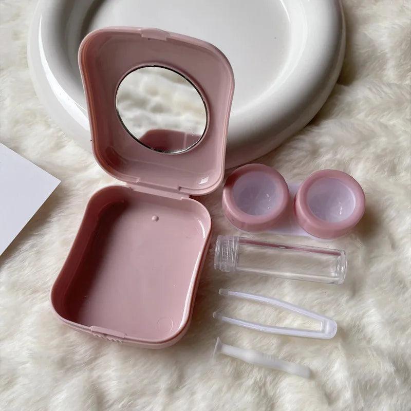 Fashion Cute Pink Little Bear Rabbit Duck Portable Contact Lens Case for Women Travel Holder with Mirror Contact Lenses Box - Ammpoure Wellbeing