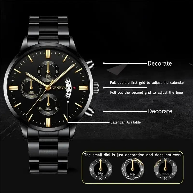 Fashion Men Stainless Steel Watch Luxury Calendar Quartz Wrist Watch Mens Business Watches for Man Clock Montre Homme - Ammpoure Wellbeing