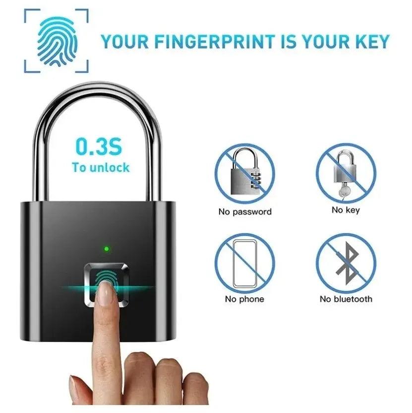 Fingerprint Lock Keyless Waterproof Anti - Theft Smart Lock Fingerprint Padlock Zinc Alloy Intelligent Safety Electronic DoorLock - Ammpoure Wellbeing