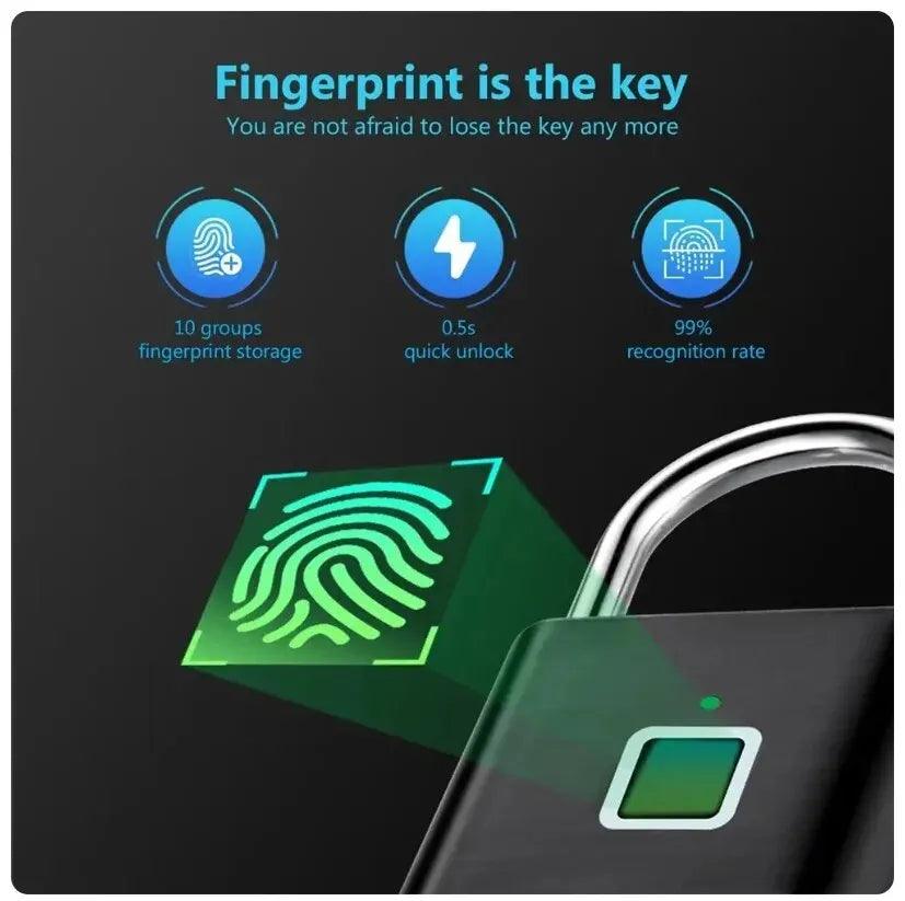 Fingerprint Lock Keyless Waterproof Anti - Theft Smart Lock Fingerprint Padlock Zinc Alloy Intelligent Safety Electronic DoorLock - Ammpoure Wellbeing