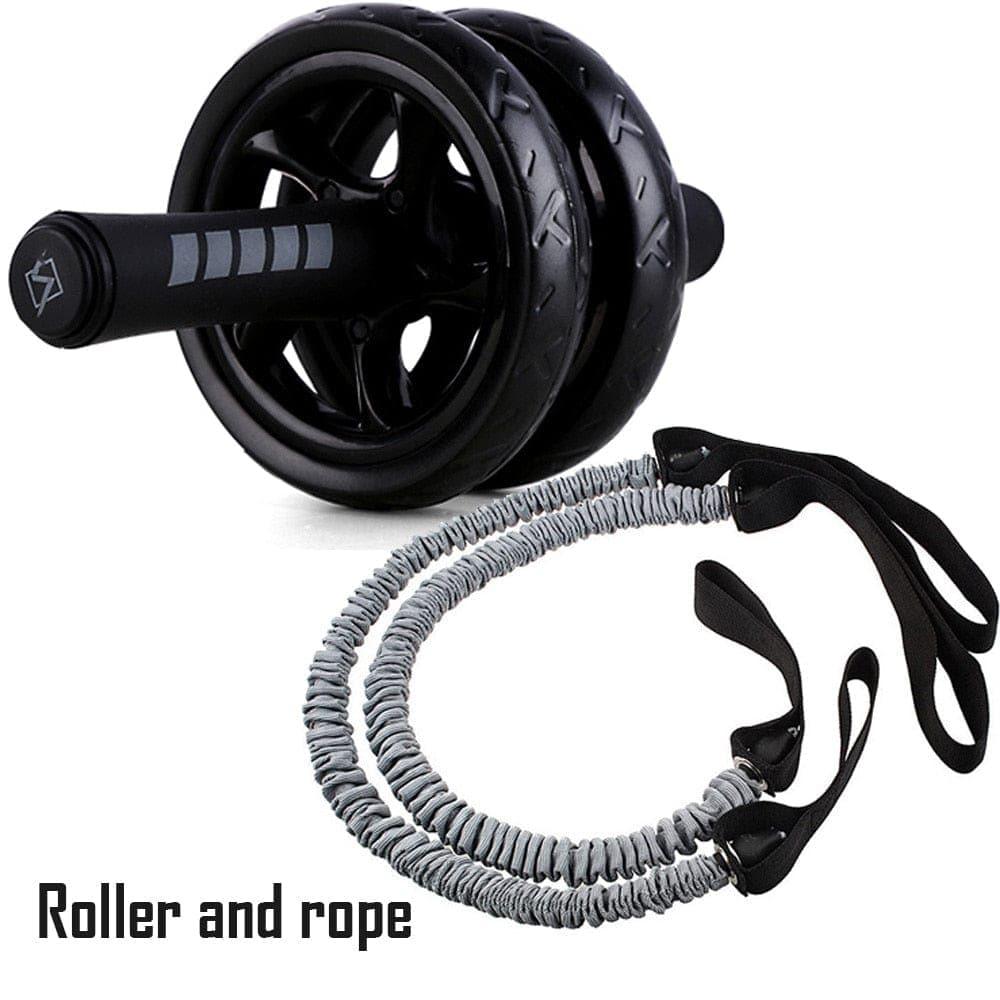 Fitness AB Roller with 2 PCS Elasticity Pull Rope Waist Abdominal Core Workout Abs Slimming Home Exercise Wheel Gym Equipment - Ammpoure Wellbeing