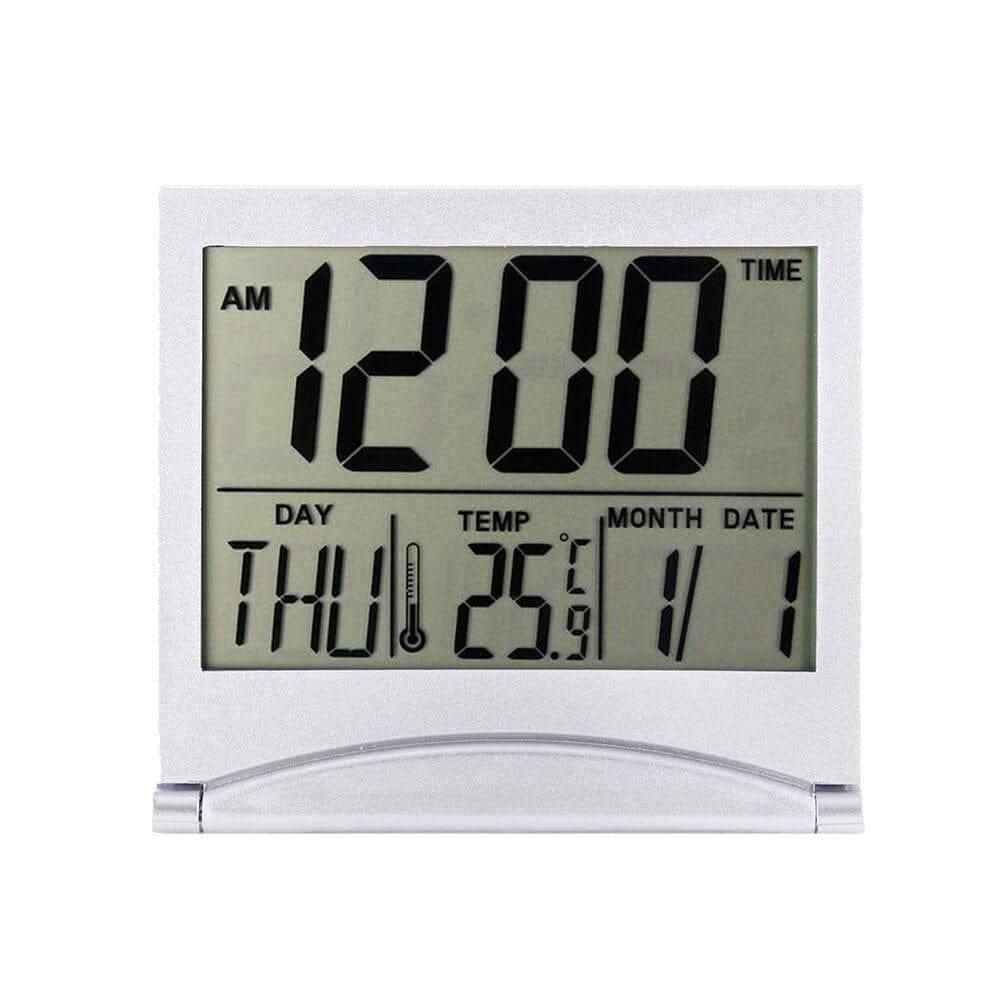 Folding LCD Digital Alarm Clock Desk Table Weather Station Desk Temperature Travel Ectronic Mini Clock - Ammpoure Wellbeing