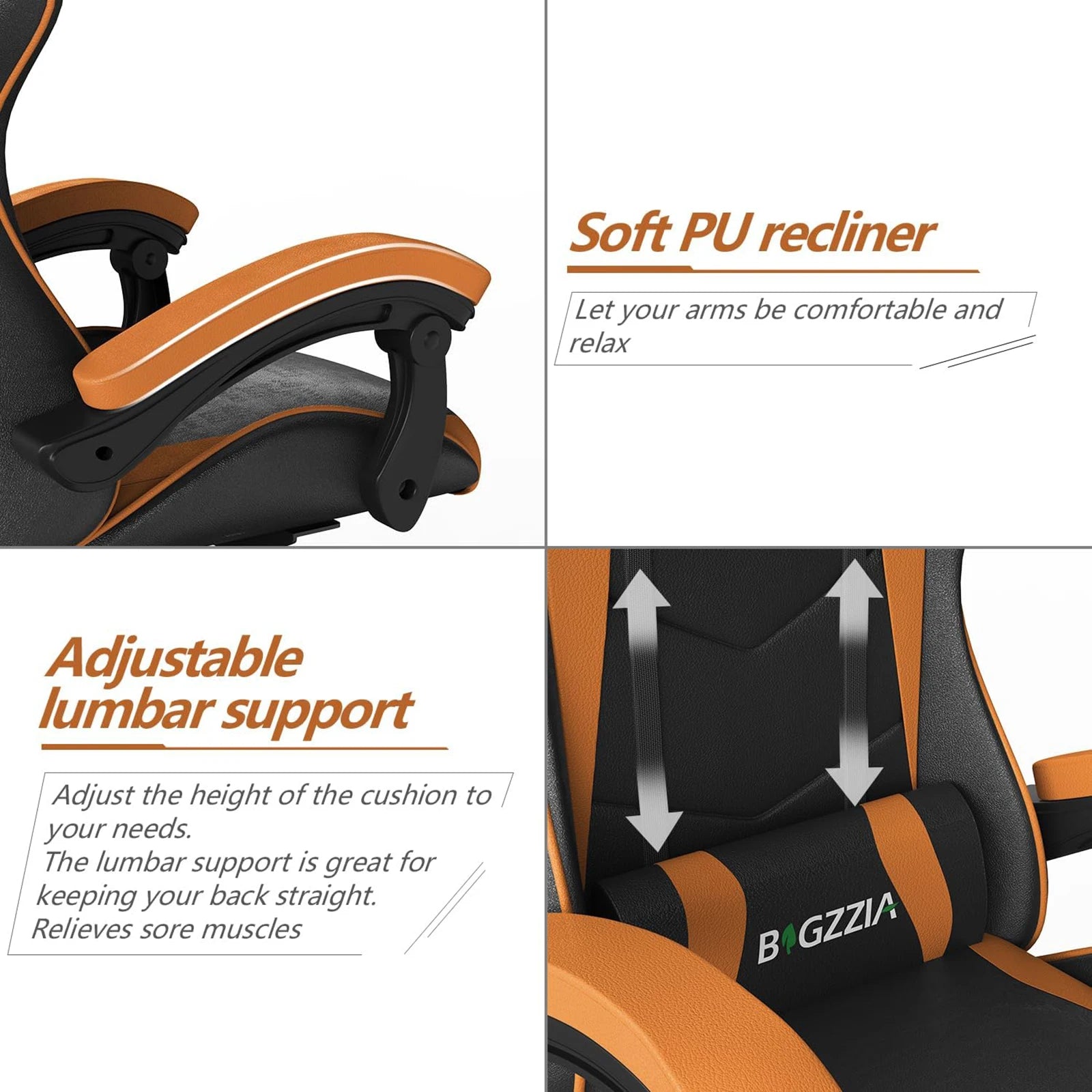 Gaming Chair Office Chair Ergonomic PU Leather Computer Desk Chair with Headrest and Lumbar Support Game Chairs Racing Chair - Ammpoure Wellbeing