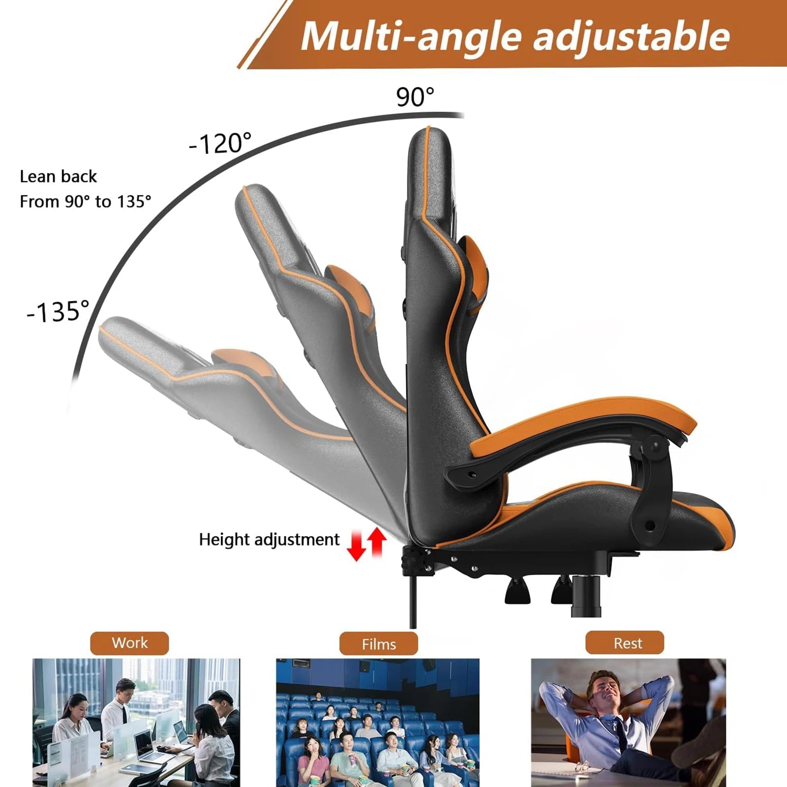 Gaming Chair Office Chair Ergonomic PU Leather Computer Desk Chair with Headrest and Lumbar Support Game Chairs Racing Chair - Ammpoure Wellbeing