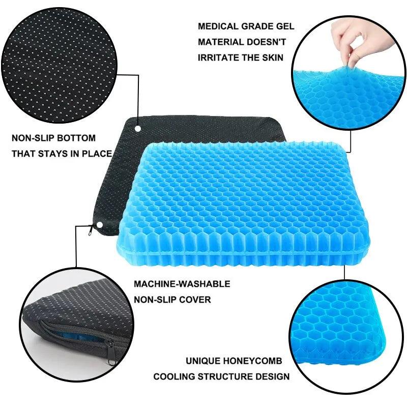 Gel Seat Cushion Summer Breathable Honeycomb Design For Pressure Relief Back Tailbone Pain - Home Office Wheelchair Chair Cars - Ammpoure Wellbeing