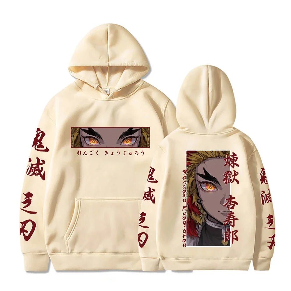 Hot Anime Demon Slayer Hooded Rengoku Kyoujurou Eyes Graphic Print Autumn Winter Men Women Casual Sweatshirt Plus Size Hoodie - Ammpoure Wellbeing