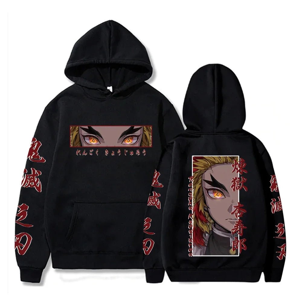 Hot Anime Demon Slayer Hooded Rengoku Kyoujurou Eyes Graphic Print Autumn Winter Men Women Casual Sweatshirt Plus Size Hoodie - Ammpoure Wellbeing