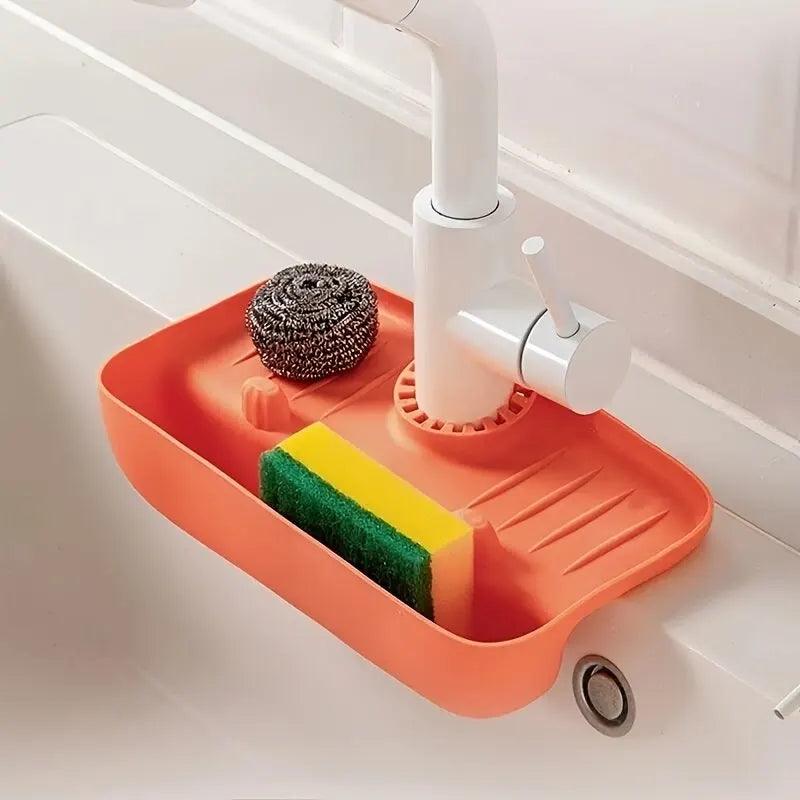 Household Silicone Sink Drain Rack Faucet Splash Proof Drain Rack Water Collecting Pad Sponge Rag Steel Wool Gadget Storage Box - Ammpoure Wellbeing