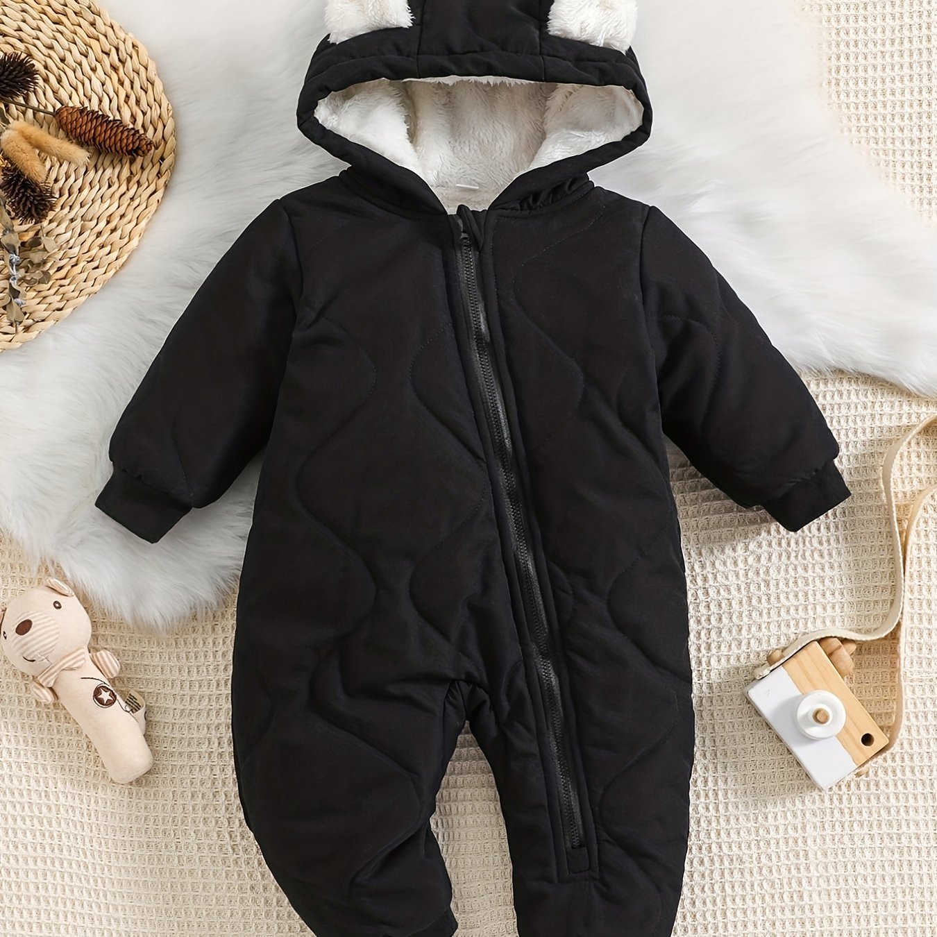 Infant Hooded Thick Romper Long Sleeve Zipper Thermal Jumpsuit, Babies & Kids Coat - Ammpoure Wellbeing