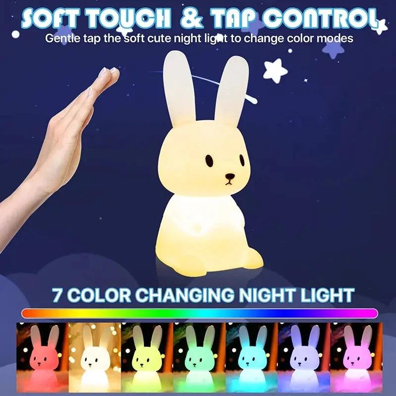 LED Night light Silicone Rabbit Touch Sensor lamp Cute Animal Light Bedroom Decor Gift for Kid Baby Child Table Lamp Home Decor - Ammpoure Wellbeing