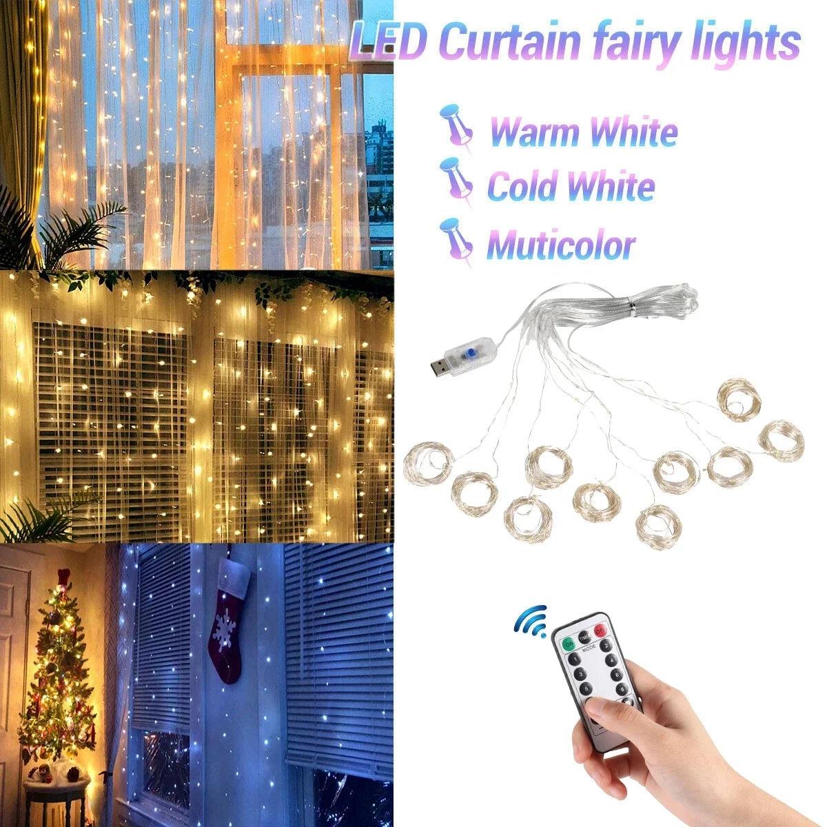 Lights Curtain Garland Merry Christmas Decorations For Home Christmas Ornaments Xmas Gifts Navidad 2024 New Year Decor - Ammpoure Wellbeing