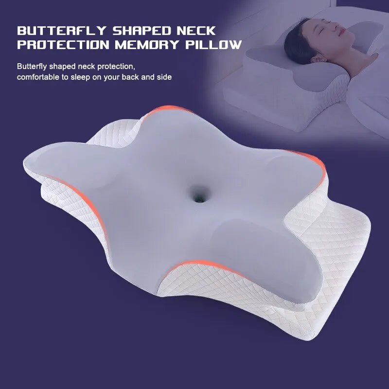 Memory Foam Pillows Butterfly Shaped Relaxing Cervical Slow Rebound Neck Pillow Pain Relief Sleeping Orthopedic Pillow Beding - Ammpoure Wellbeing