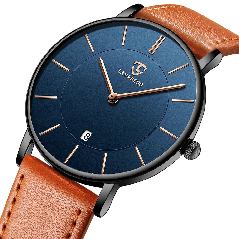 Mens Watches, Minimalist Fashion Simple Wrist Watch for Men Analog Date with Leather Strap - Ammpoure Wellbeing