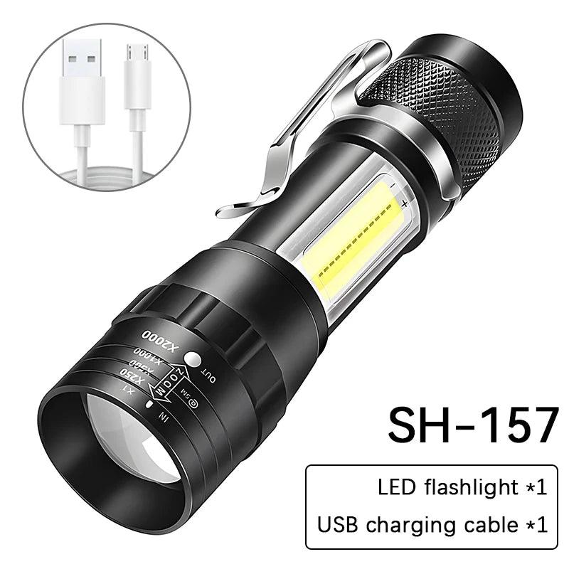 Mini Torch LED Rechargeable Flashlight Portable USB Charging Flashlight With COB Light HighPower Bank Camping Long Range Lantern - Ammpoure Wellbeing