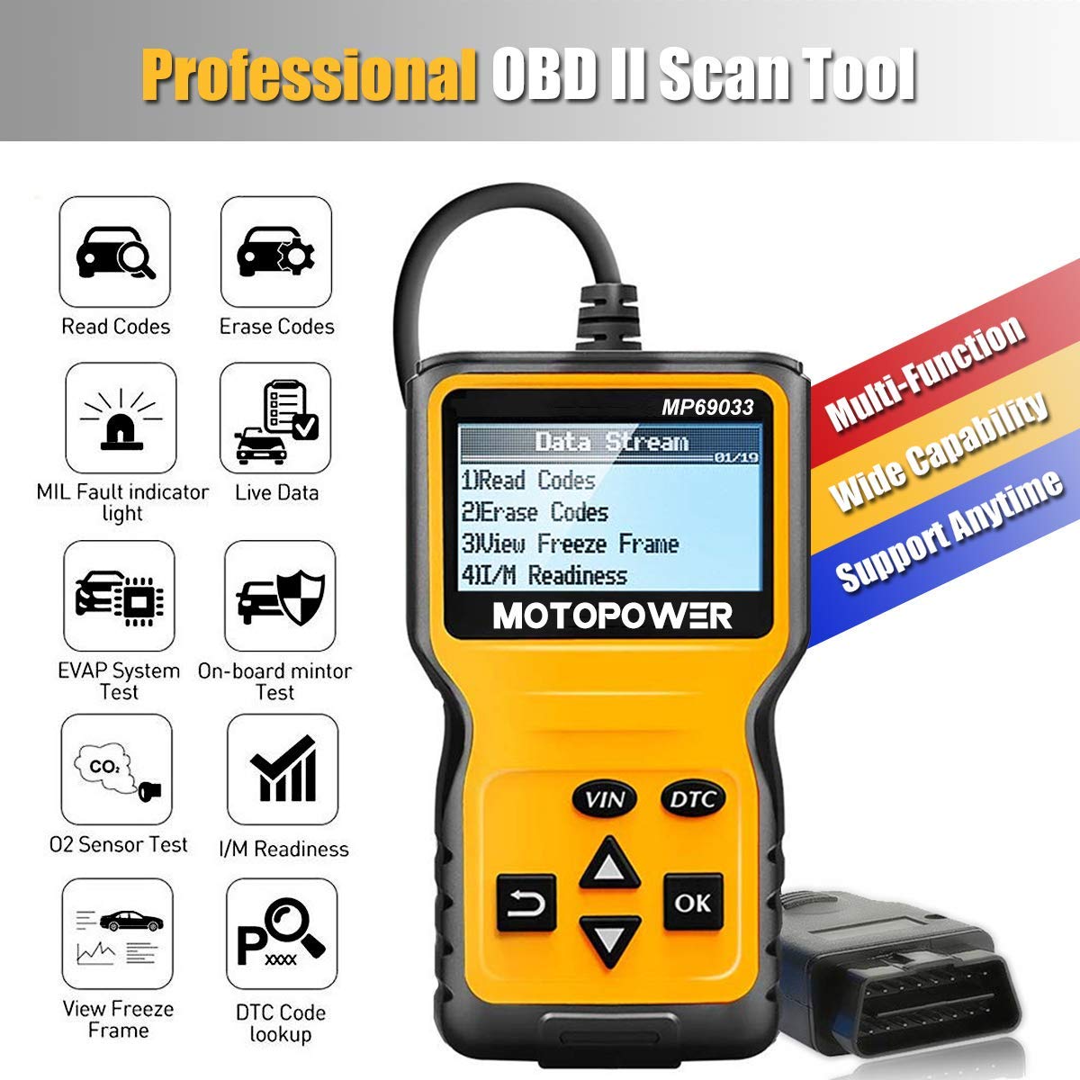 MOTOPOWER MP69033 OBD2 Scanner Universal Car Engine Fault Code Reader, CAN Diagnostic Scan Tool for All OBD II Protocol Cars - Ammpoure Wellbeing