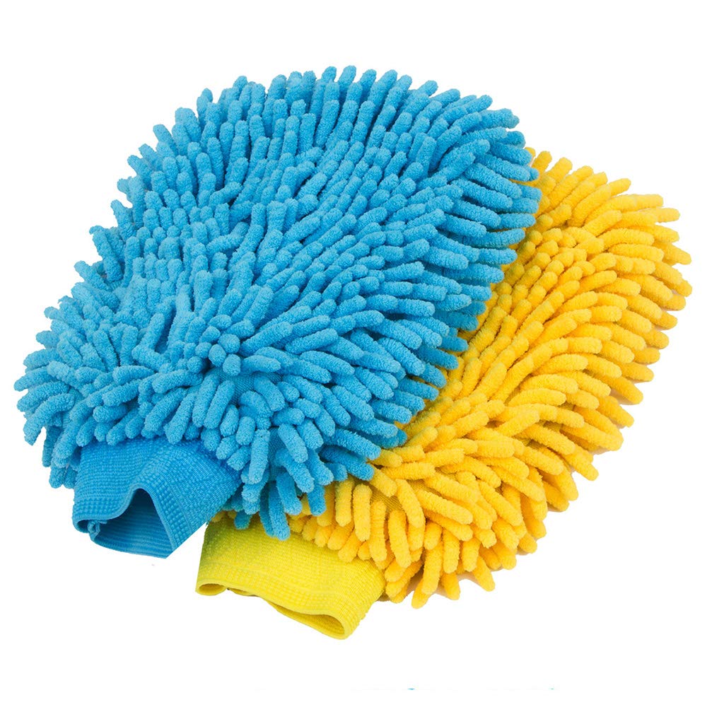 MR.SIGA Microfiber Car Wash Mitt, Pack of 2, Blue & Yellow - Ammpoure Wellbeing