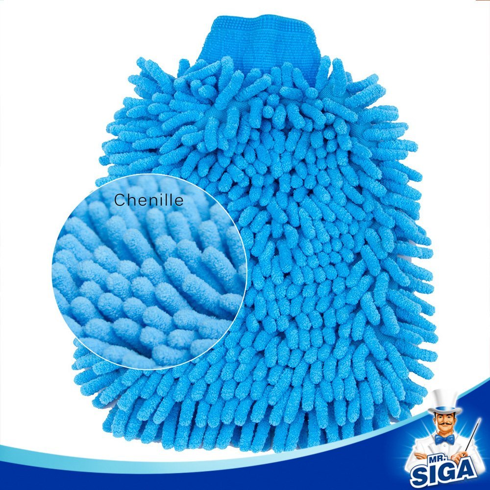 MR.SIGA Microfiber Car Wash Mitt, Pack of 2, Blue & Yellow - Ammpoure Wellbeing