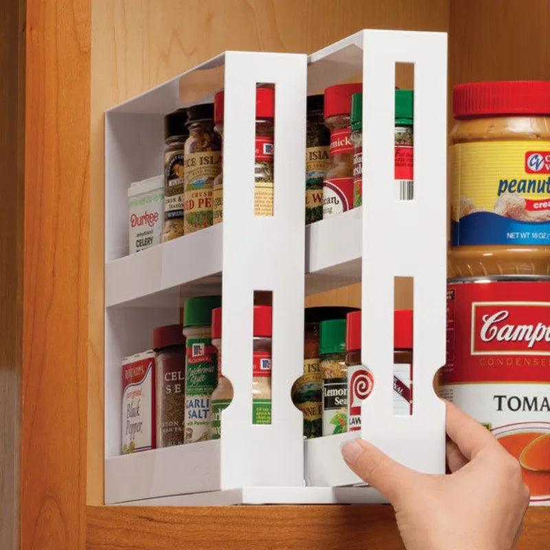 Multi - Function 2 Tier Rotate Spice Storage Rack Seasoning Swivel Storge Organizer Shelf kitchen bathroom creative household item - Ammpoure Wellbeing