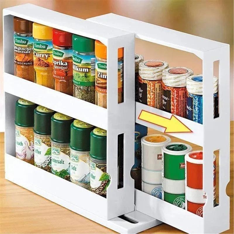 Multi - Function 2 Tier Rotate Spice Storage Rack Seasoning Swivel Storge Organizer Shelf kitchen bathroom creative household item - Ammpoure Wellbeing